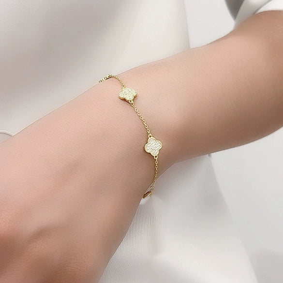Wholesale Geometric Fourleaf Clover S925 Sterling Silver Electroplated Bracelet For Women