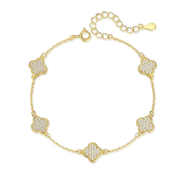 Wholesale Geometric Fourleaf Clover S925 Sterling Silver Electroplated Bracelet For Women