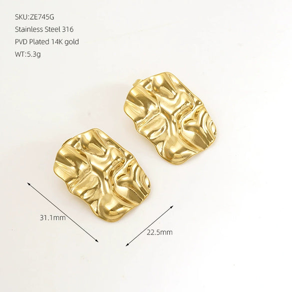 Wholesale Geometric French Retro Style 18K Goldplated Stainless Steel Earrings For Women