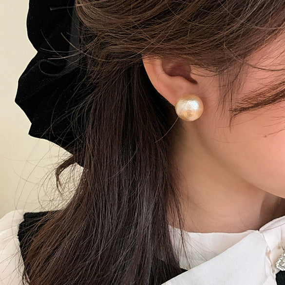 Wholesale Geometric Frosted Brushed Ball Semiround 925 Silver Electroplated Earrings For Women