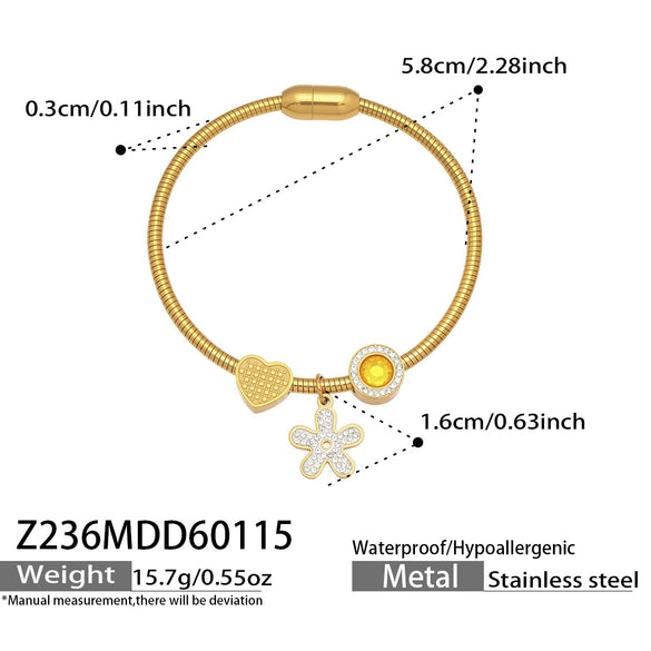 Wholesale Geometric Full Diamond Zircon Pendant Bracelet Set Stainless Steel 18K Gold Plated Jewelry