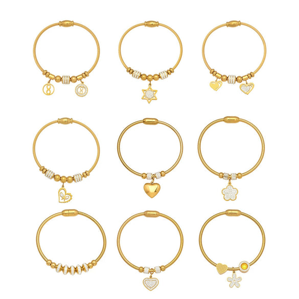 Wholesale Geometric Full Diamond Zircon Pendant Bracelet Set Stainless Steel 18K Gold Plated Jewelry