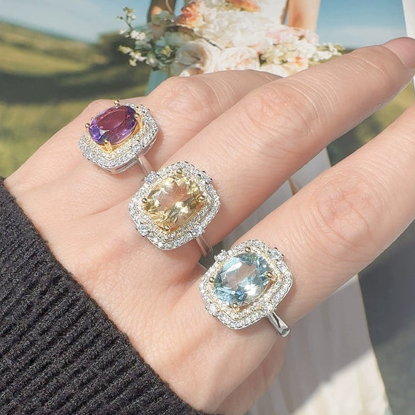 Wholesale Geometric Gem Set 925 Sterling Silver Ring For Women