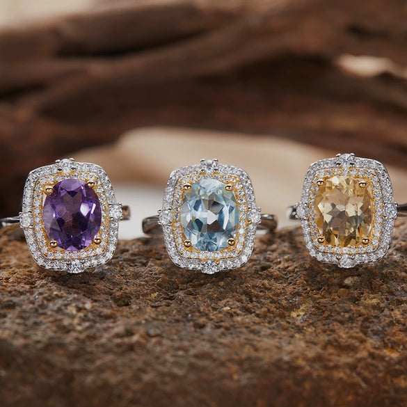 Wholesale Geometric Gem Set 925 Sterling Silver Ring For Women