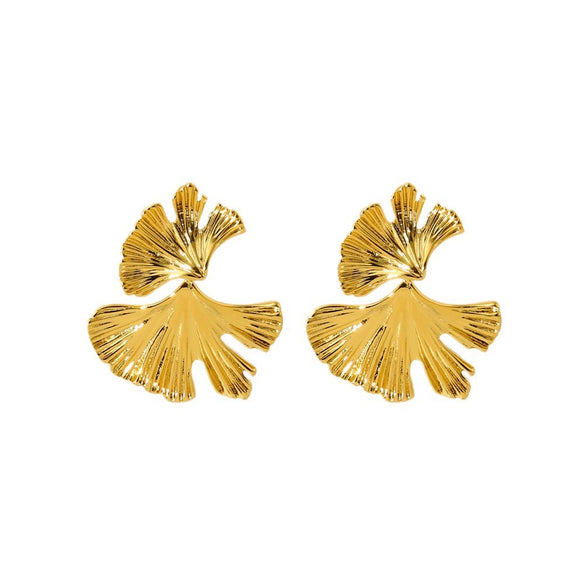 Wholesale Geometric Ginkgo Leaf Stainless Steel 16K Gold Plated Earrings For Women