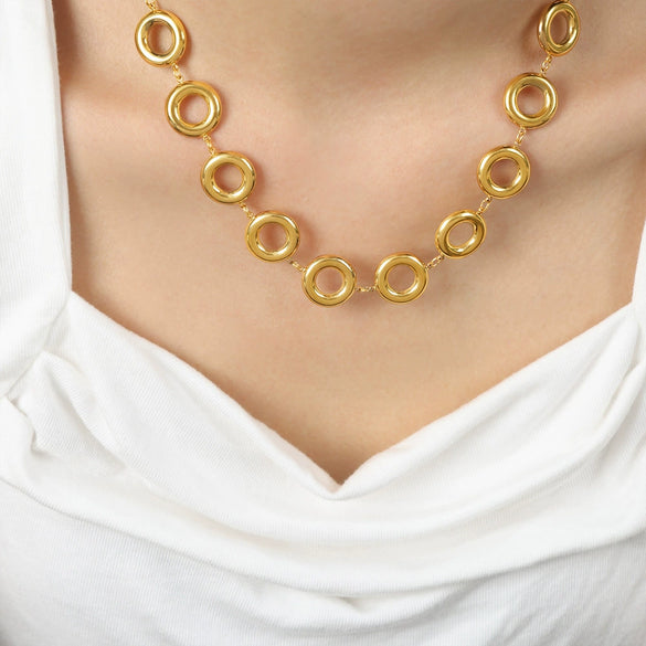 Wholesale Geometric Glossy Ring Stitching Design Titanium Steel Goldplated Unisex Jewelry Suit With Earrings