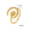 Wholesale Geometric Gold Plated Copper Sun And Moon Adjustable Open Zircon Ring For Women
