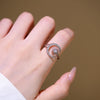 Wholesale Geometric Gold Plated Copper Sun And Moon Adjustable Open Zircon Ring For Women