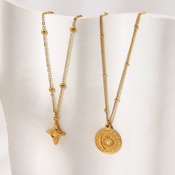 Wholesale Geometric Gold Plated Stainless Steel Bead Chain Necklace Pendant For Women