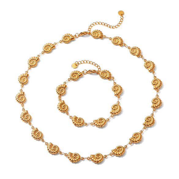 Wholesale Geometric Gold Plated Stainless Steel Conch Bracelet And Necklace For Women