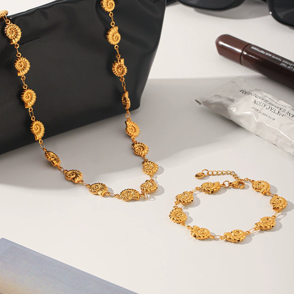 Wholesale Geometric Gold Plated Stainless Steel Conch Bracelet And Necklace For Women