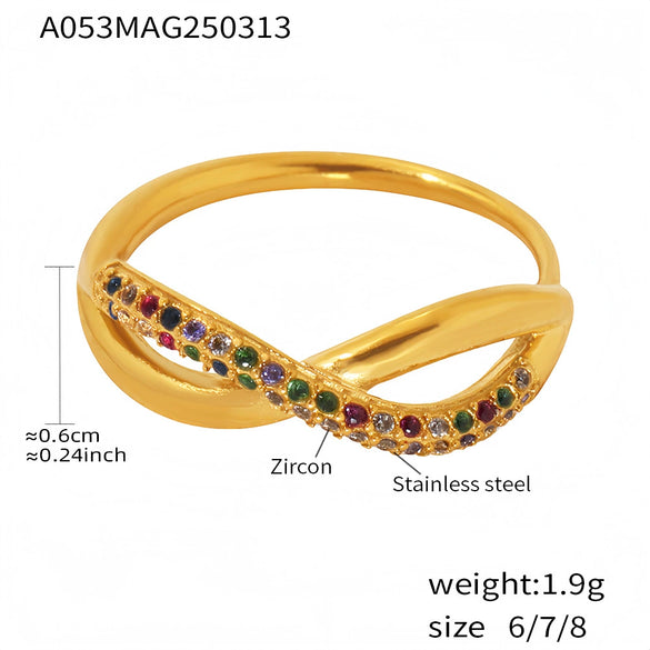 Wholesale Geometric Goldplated Stainless Steel And Zircon Micro Inlay Adjustable Ring For Unisex