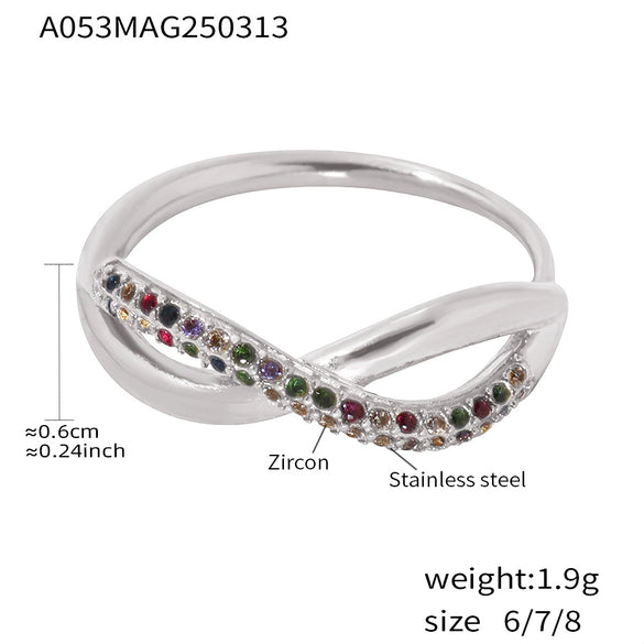 Wholesale Geometric Goldplated Stainless Steel And Zircon Micro Inlay Adjustable Ring For Unisex