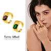 Wholesale Geometric Green Zircon Stainless Steel Electroplated Open Finger Ring For Unisex With Light Luxury Style