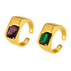 Wholesale Geometric Green Zircon Stainless Steel Electroplated Open Finger Ring For Unisex With Light Luxury Style