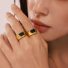 Wholesale Geometric Green Zircon Stainless Steel Electroplated Open Finger Ring For Unisex With Light Luxury Style
