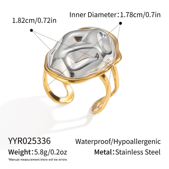 Wholesale Geometric Hammer Pattern Stainless Steel Earrings And Ring Set For Women With Electroplating Finish