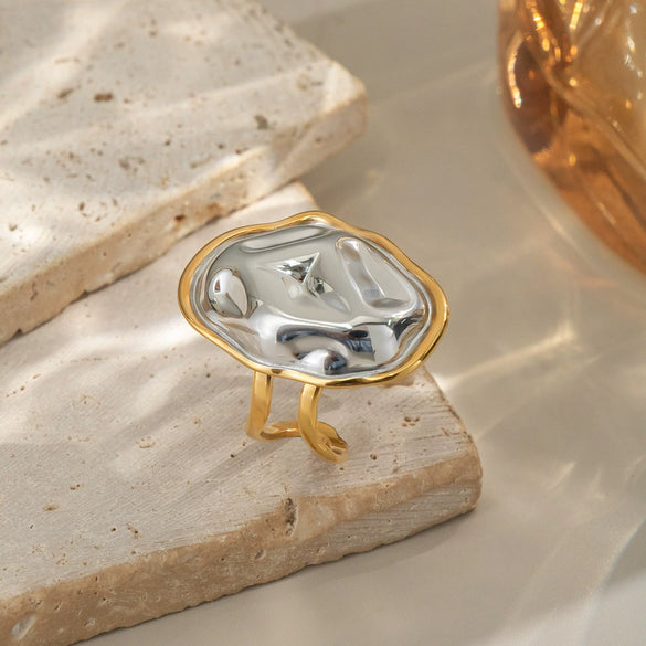 Wholesale Geometric Hammer Pattern Stainless Steel Earrings And Ring Set For Women With Electroplating Finish