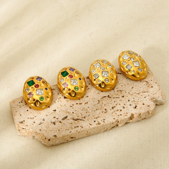Wholesale Geometric Hammered 18K Gold Plated Stainless Steel Earrings For Women