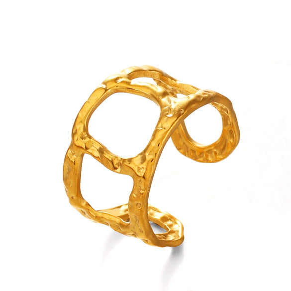 Wholesale Geometric Hammered Open Ring Stainless Steel 18K Goldplated For Women
