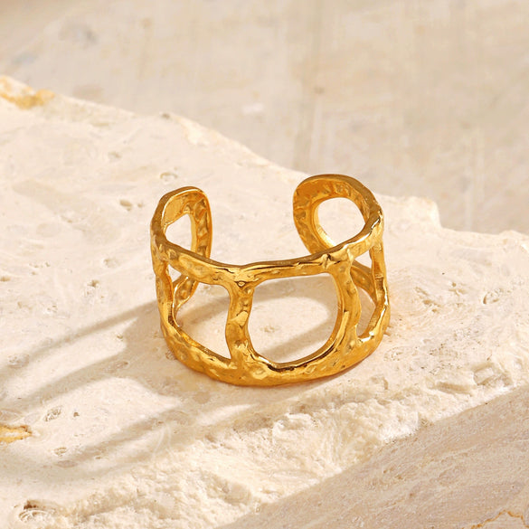 Wholesale Geometric Hammered Open Ring Stainless Steel 18K Goldplated For Women