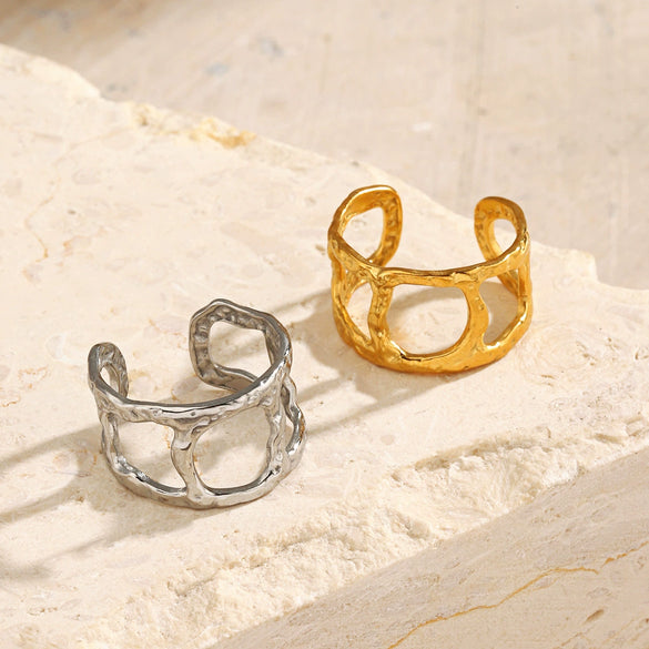 Wholesale Geometric Hammered Open Ring Stainless Steel 18K Goldplated For Women