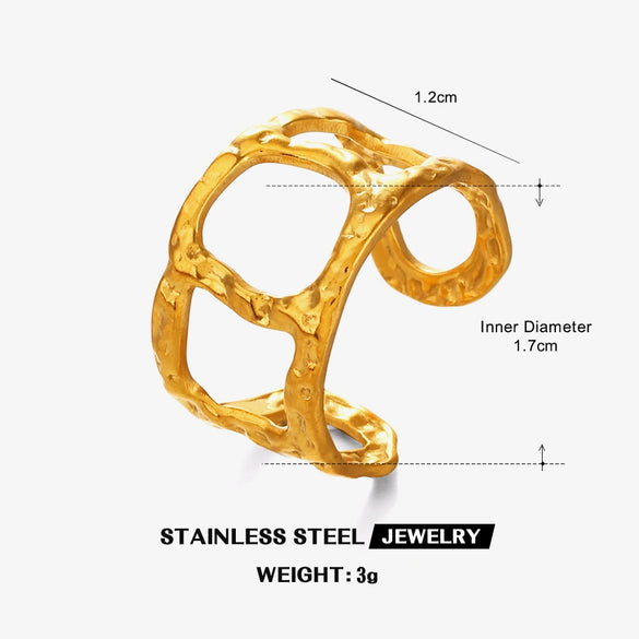 Wholesale Geometric Hammered Open Ring Stainless Steel 18K Goldplated For Women