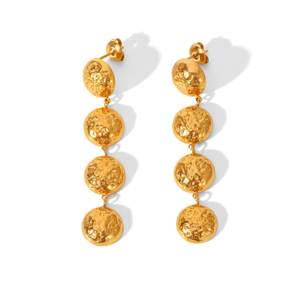 Wholesale Geometric Hammered Pattern 18K Gold Electroplated Stainless Steel Tassel Earrings For Women
