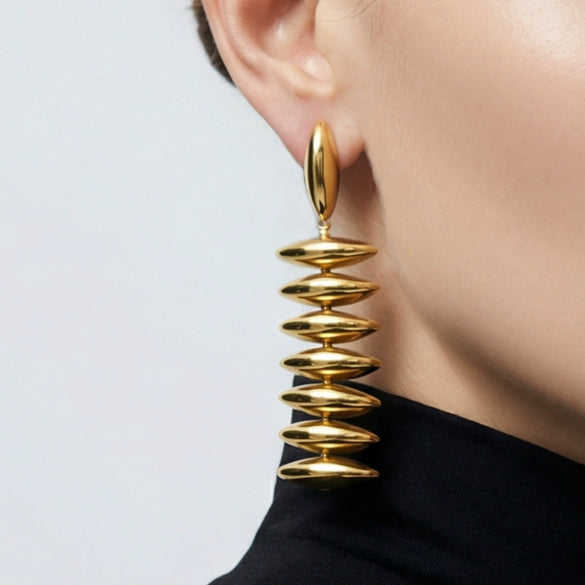 Wholesale Geometric Handassembled Water Drop Tassel Earrings For Women Stainless Steel 18K Gold Plated