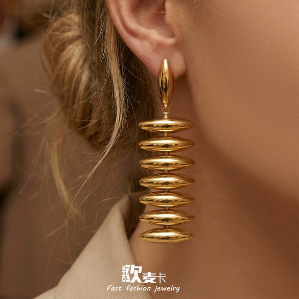 Wholesale Geometric Handassembled Water Drop Tassel Earrings For Women Stainless Steel 18K Gold Plated