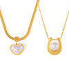 Wholesale Geometric Heart Shaped Imitation Pearl Pendant Necklace In Light Luxury Style Titanium Steel With 18K Gold Plated