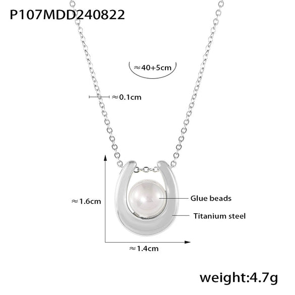 Wholesale Geometric Heart Shaped Imitation Pearl Pendant Necklace In Light Luxury Style Titanium Steel With 18K Gold Plated