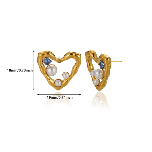 Wholesale Geometric Heart Shaped Zircon Pearl Earrings Gold Plated Stainless Steel Unisex