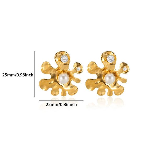 Wholesale Geometric Heart Shaped Zircon Pearl Earrings Gold Plated Stainless Steel Unisex