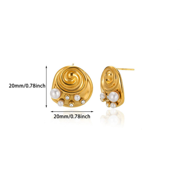 Wholesale Geometric Heart Shaped Zircon Pearl Earrings Gold Plated Stainless Steel Unisex