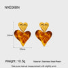 Wholesale Geometric Heartshaped 18K Gold Plated Stainless Steel Amber Resin Earrings For Women