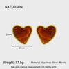 Wholesale Geometric Heartshaped 18K Gold Plated Stainless Steel Amber Resin Earrings For Women