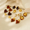 Wholesale Geometric Heartshaped 18K Gold Plated Stainless Steel Amber Resin Earrings For Women