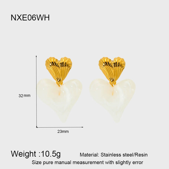 Wholesale Geometric Heartshaped 18K Gold Plated Stainless Steel Amber Resin Earrings For Women