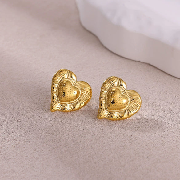 Wholesale Geometric Heartshaped Oil Dripping Bow Electroplated Stainless Steel And Gold Earrings For Unisex