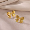 Wholesale Geometric Heartshaped Oil Dripping Bow Electroplated Stainless Steel And Gold Earrings For Unisex