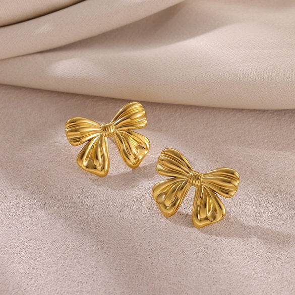 Wholesale Geometric Heartshaped Oil Dripping Bow Electroplated Stainless Steel And Gold Earrings For Unisex