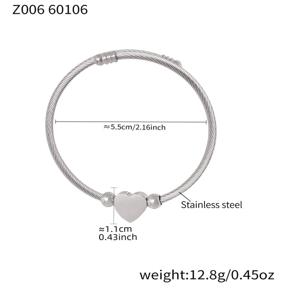 Wholesale Geometric Heartshaped Twistable Open Bracelet Stainless Steel 18K Gold Plated Jewelry