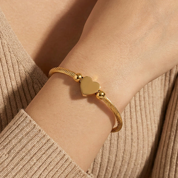 Wholesale Geometric Heartshaped Twistable Open Bracelet Stainless Steel 18K Gold Plated Jewelry