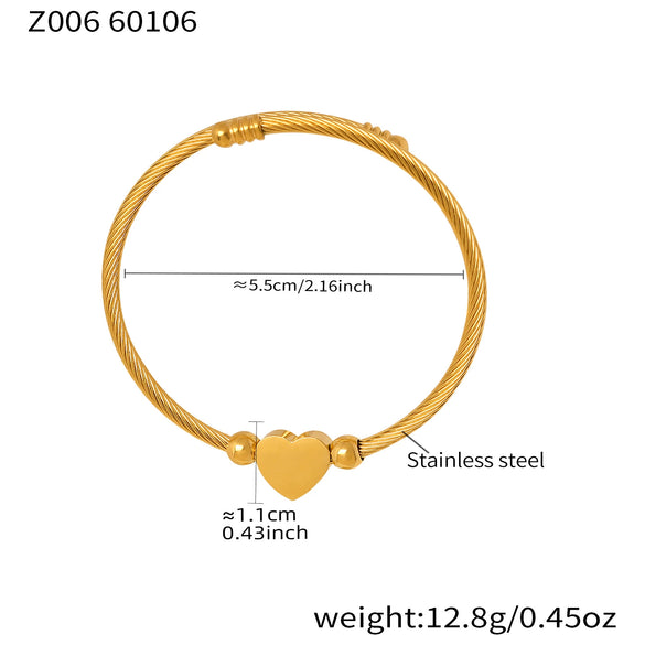 Wholesale Geometric Heartshaped Twistable Open Bracelet Stainless Steel 18K Gold Plated Jewelry