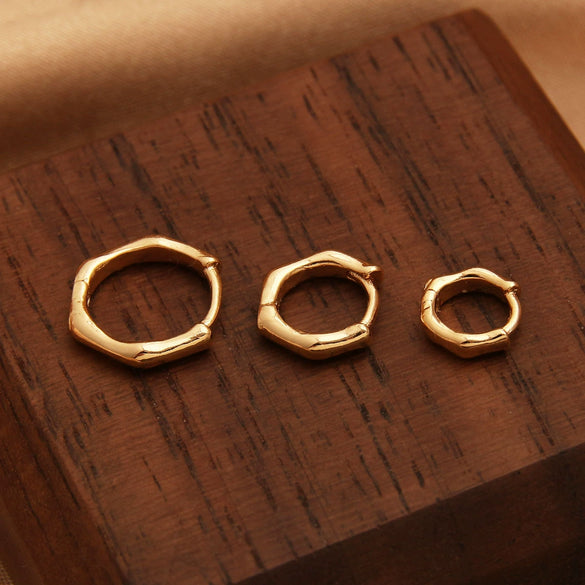 Wholesale Geometric Hexagonal Glossy Copper 18K Gold Plated Earrings Unisex Simple Jewelry