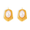 Wholesale Geometric Hexagonal Inlaid Oval Imitation Pearl Earrings 316L Stainless Steel 18K Gold Plated For Women