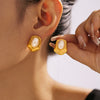 Wholesale Geometric Hexagonal Inlaid Oval Imitation Pearl Earrings 316L Stainless Steel 18K Gold Plated For Women