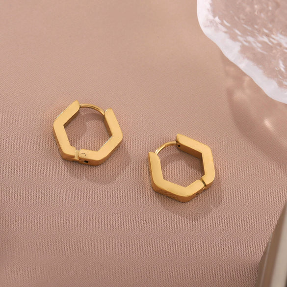 Wholesale Geometric Hexagonal Titanium Steel 18K Gold Plated Polish Earrings For Women