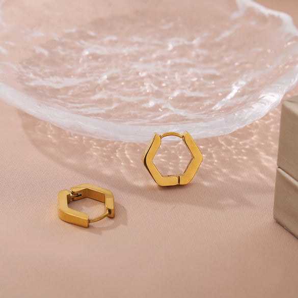 Wholesale Geometric Hexagonal Titanium Steel 18K Gold Plated Polish Earrings For Women